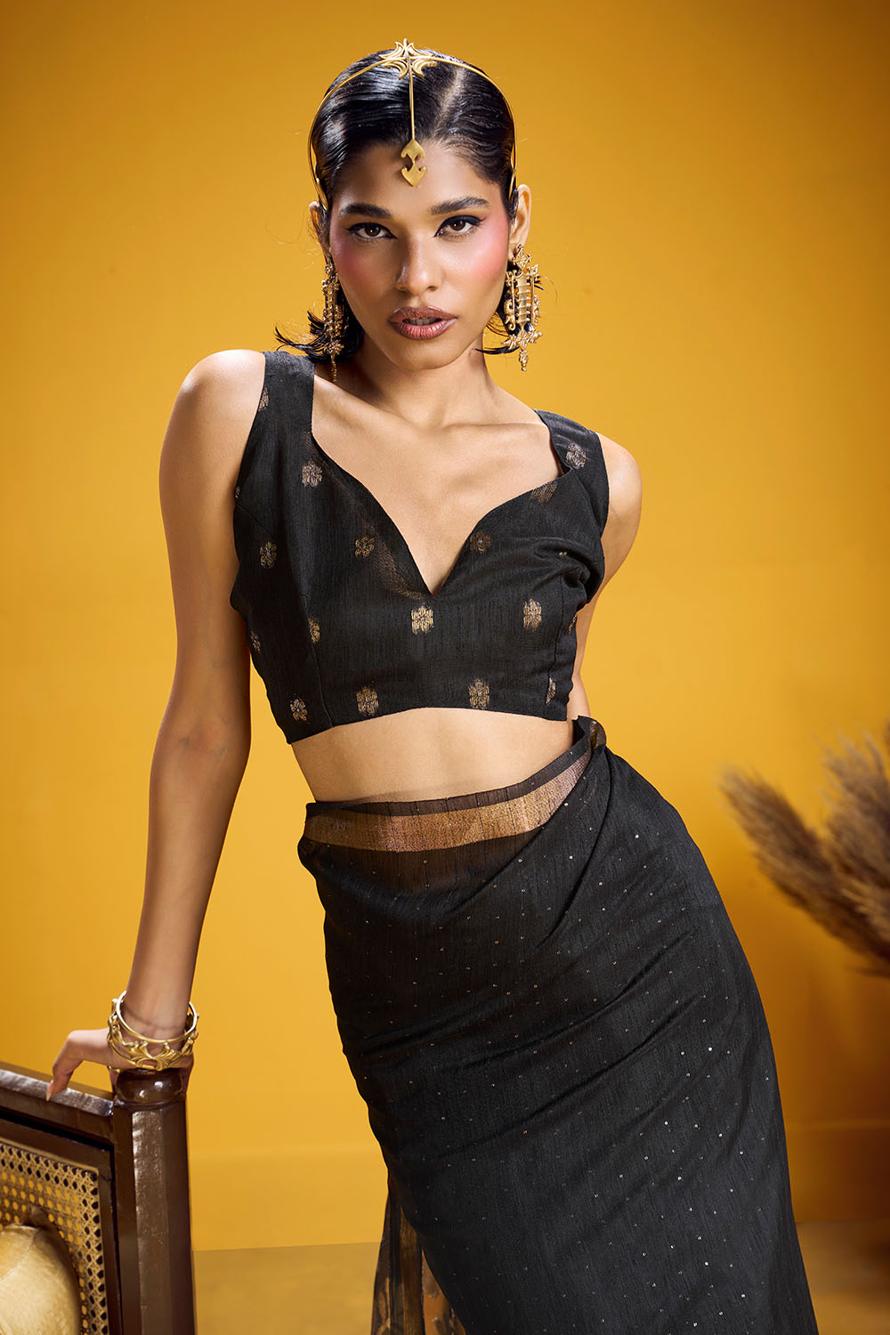 Neerja Elegant Black Munga Silk Zari Weaving Ready to Wear One Minute Saree