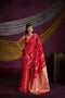 Akari Crimson Red Pure Satin Handloom Weaving Silk Ready to Wear Saree