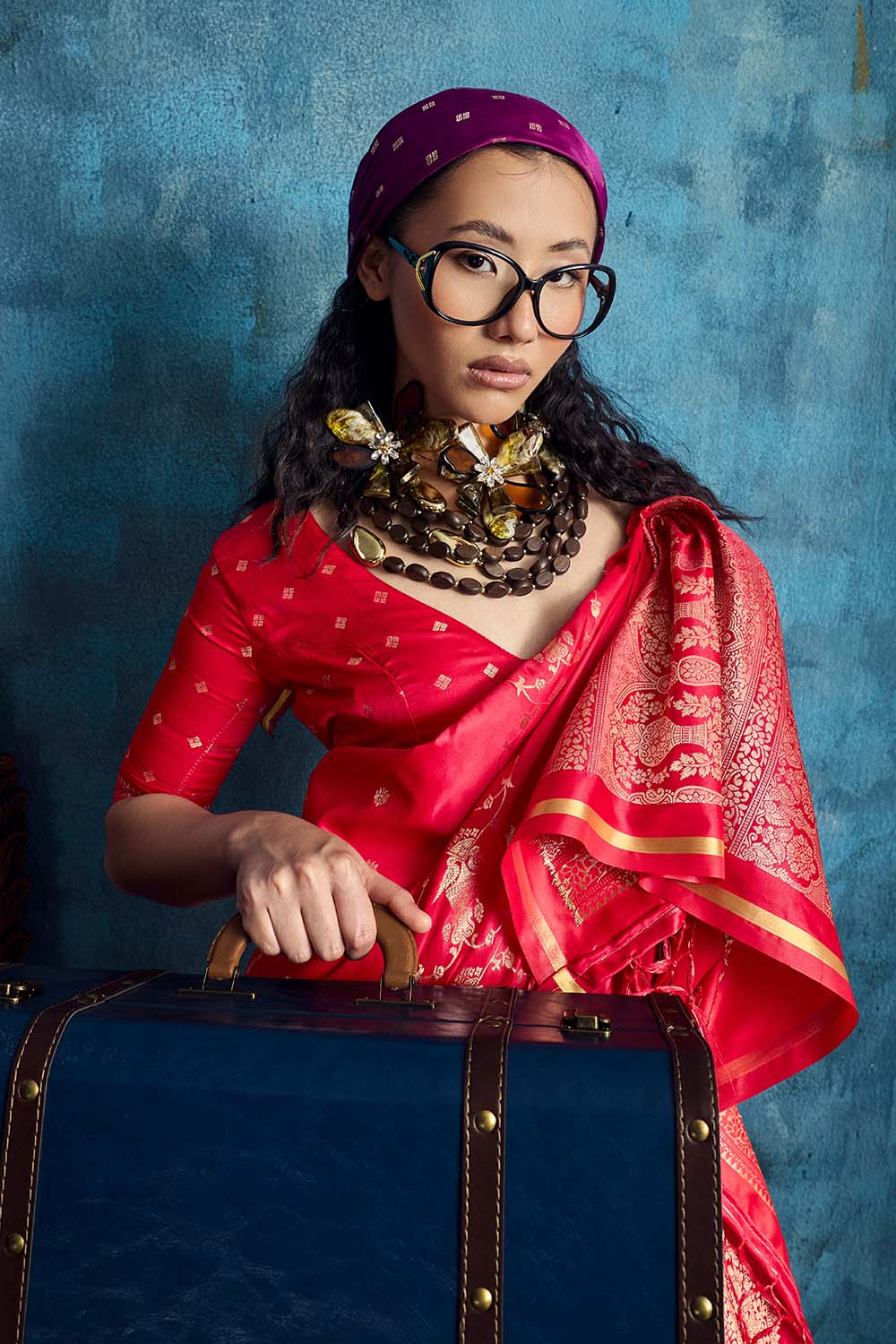 Ghazal Red Pure Satin Handloom Weaving Ready to Wear Saree