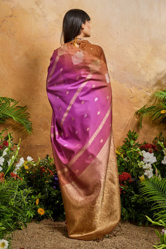 Suri Magenta & Copper Paper Silk With Zari Work Ready to Wear One Minute Saree