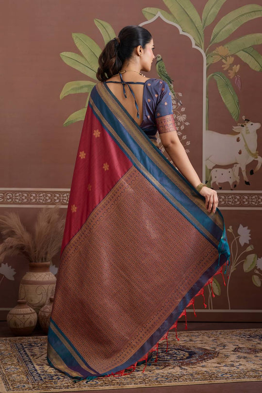 Nima Maroon Silk Handloom Woven Ready to Wear Saree