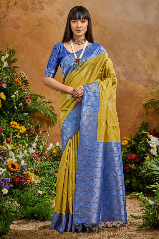 Flora Mustard Yellow Paper Silk Handloom Woven Ready to Wear Saree