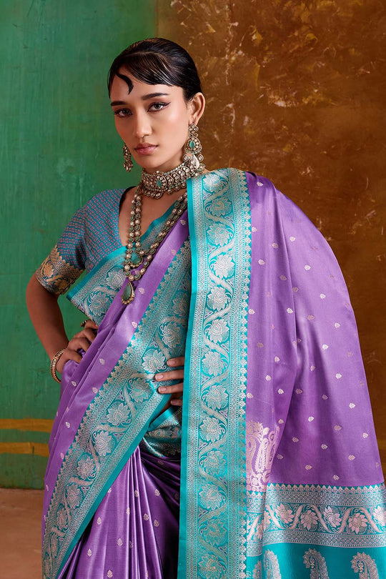 Julia Purple  Satin Handloom Weaving Silk Ready to Wear Saree
