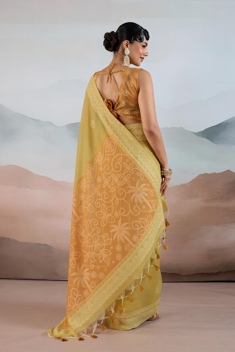 Neetu Mustard Yellow Pure Viscose Cotton Handloom Woven One Minute Saree