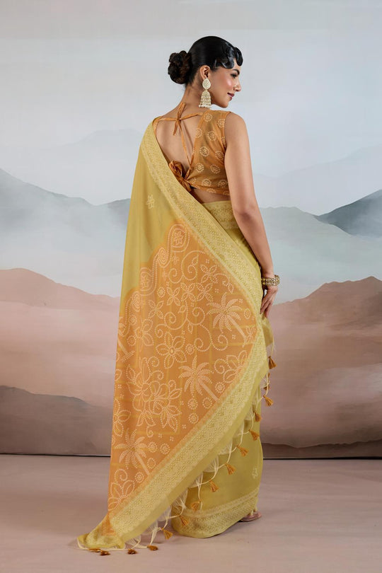 Neetu Mustard Yellow Pure Viscose Cotton Handloom Woven One Minute Saree