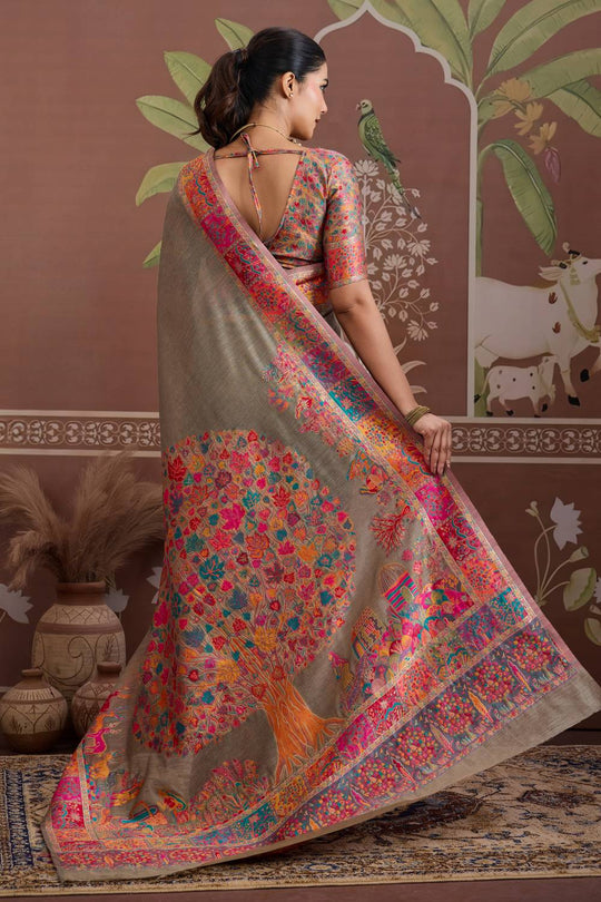 Misha Grey Modal Cotton Pashmina Woven Ready to Wear Saree