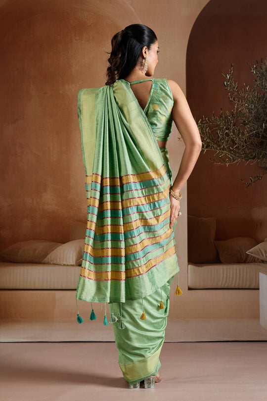 Prerna Sage Green Handwoven Pure Bhagalpuri Silk Ready to Wear Saree
