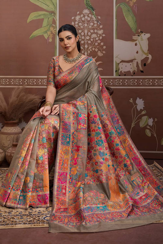 Misha Grey Modal Cotton Pashmina Woven Ready to Wear Saree