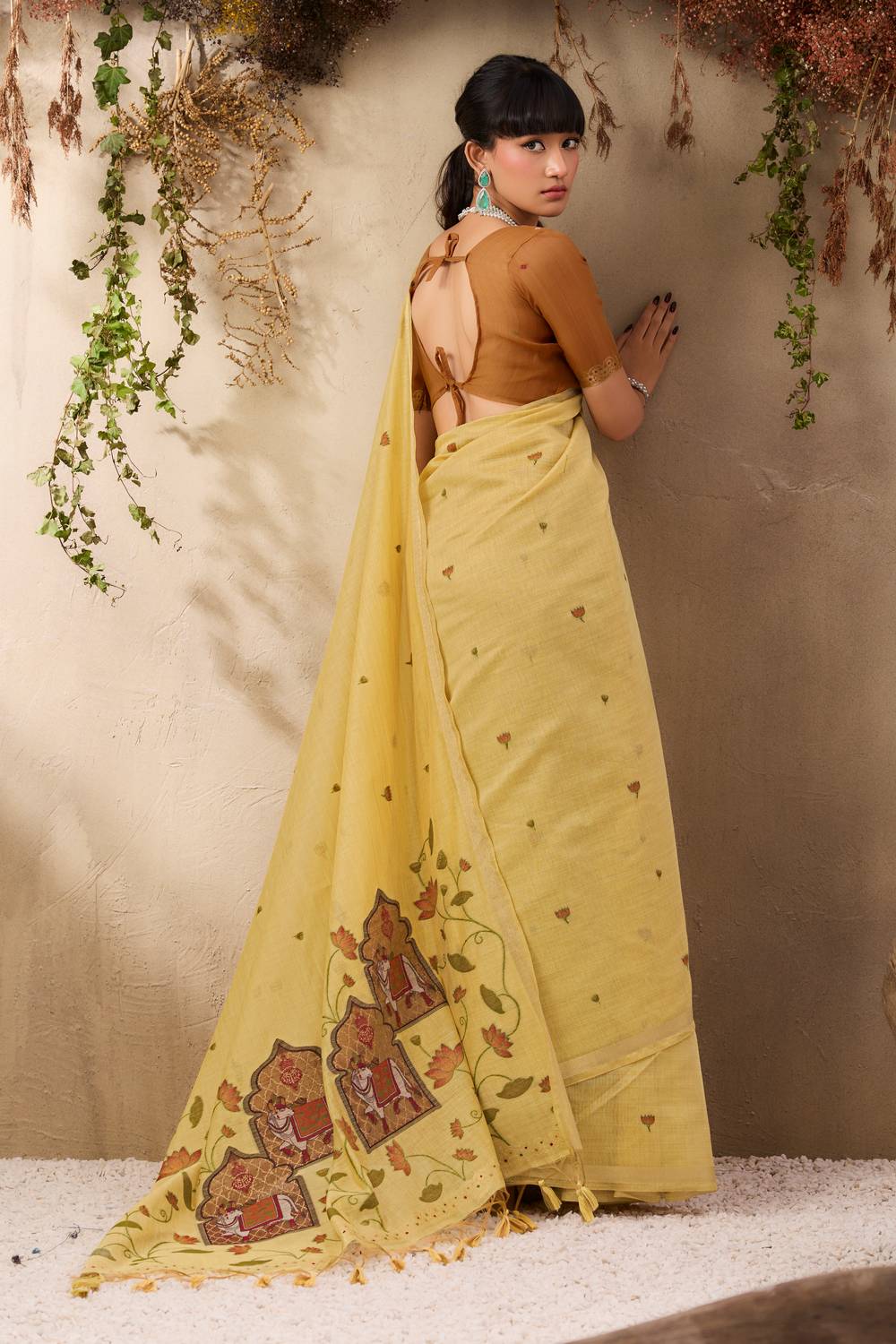 Sanja Mellow Yellow Cotton Woven Ready to Wear Saree