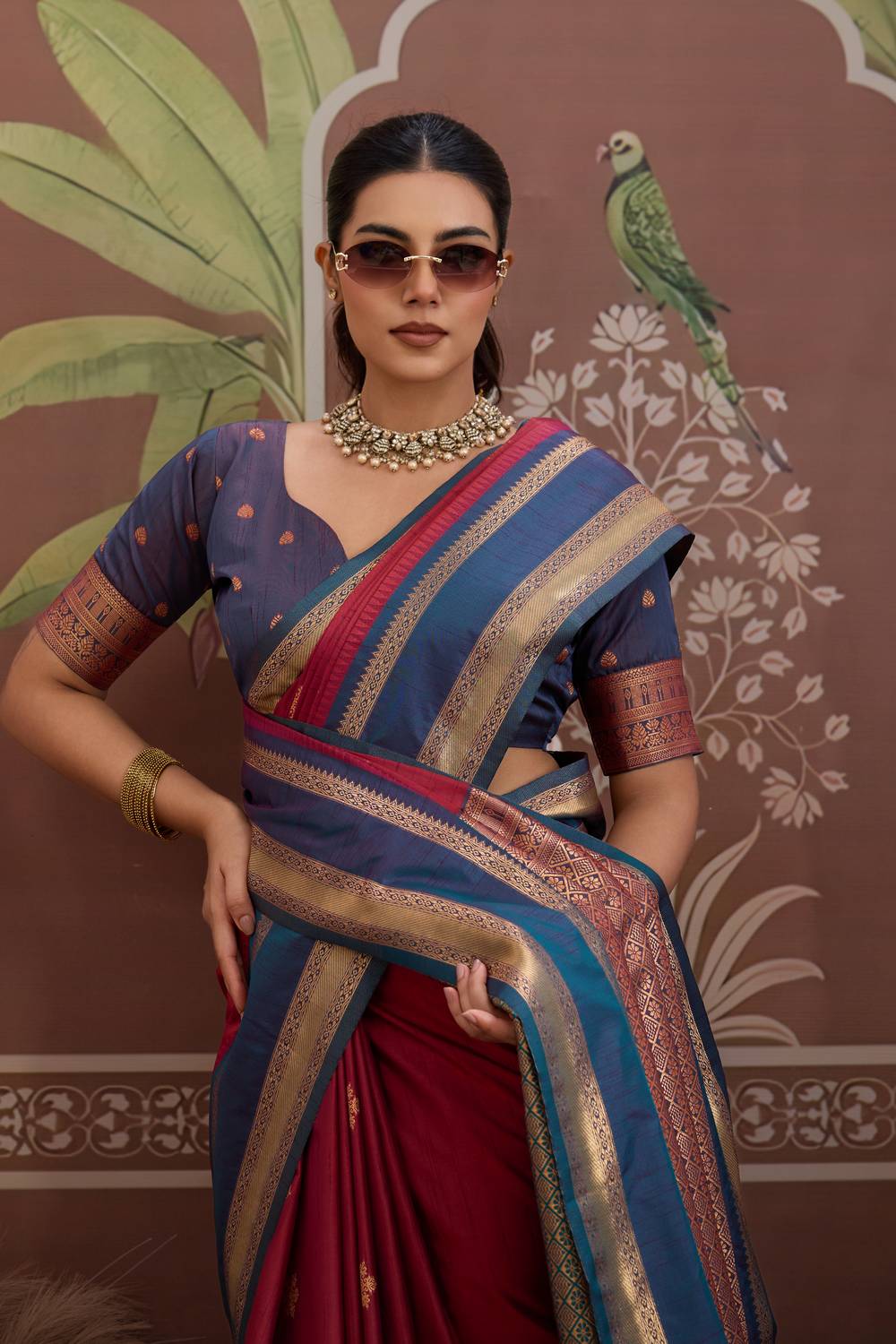 Nima Maroon Silk Handloom Woven Ready to Wear Saree