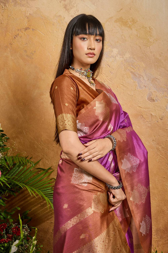 Suri Magenta & Copper Paper Silk With Zari Work Ready to Wear One Minute Saree
