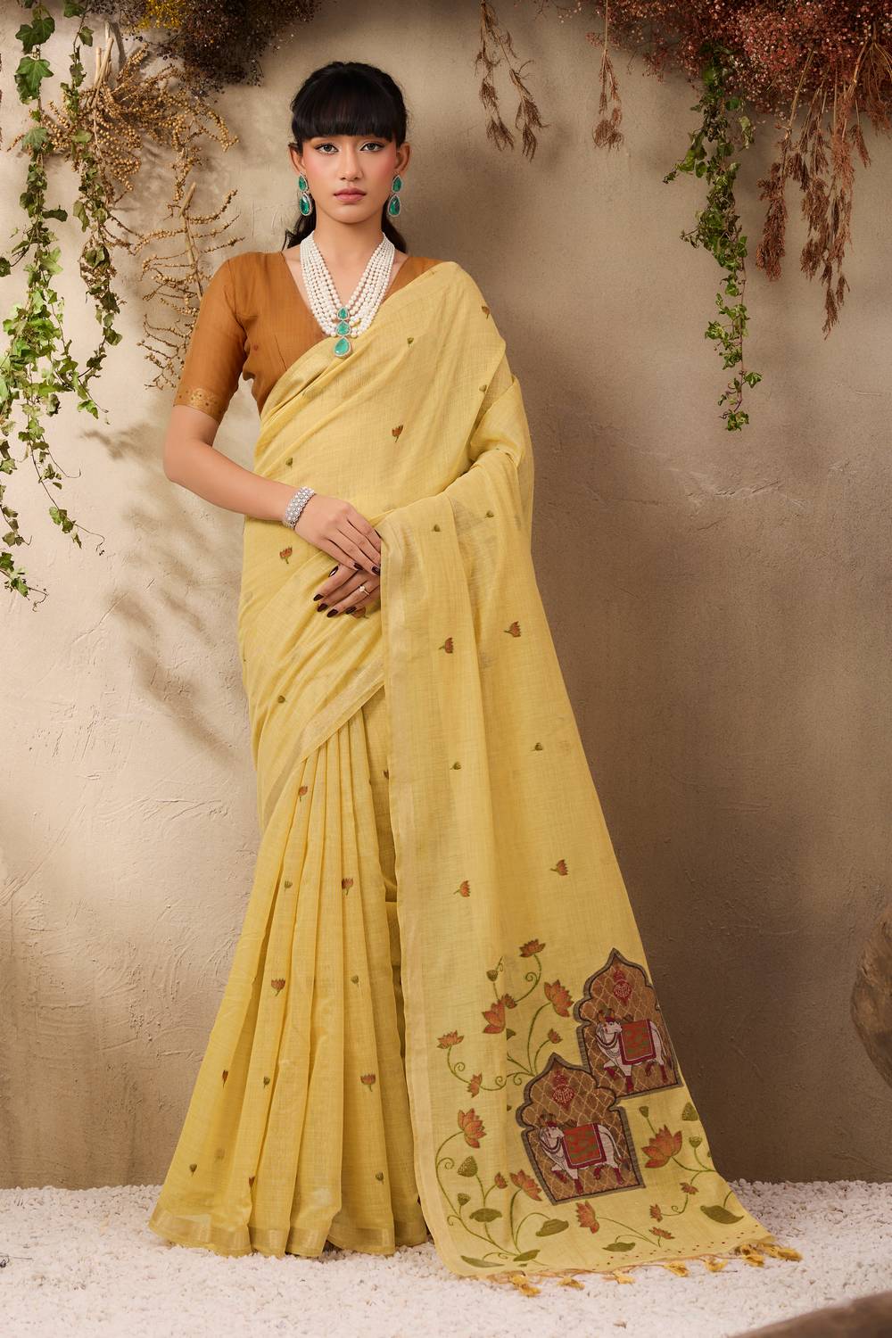 Sanja Mellow Yellow Cotton Woven Ready to Wear Saree