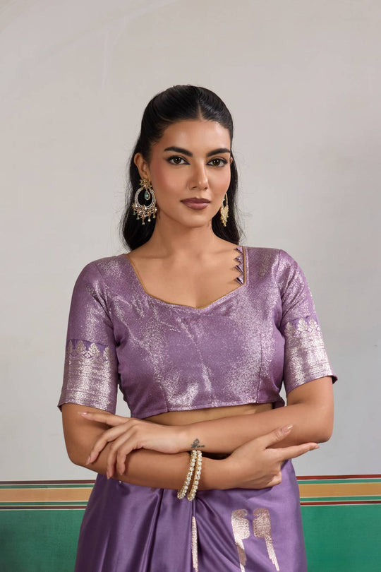 Casey Lavender Purple Pure Satin Handloom Weaving Ready to Wear Saree