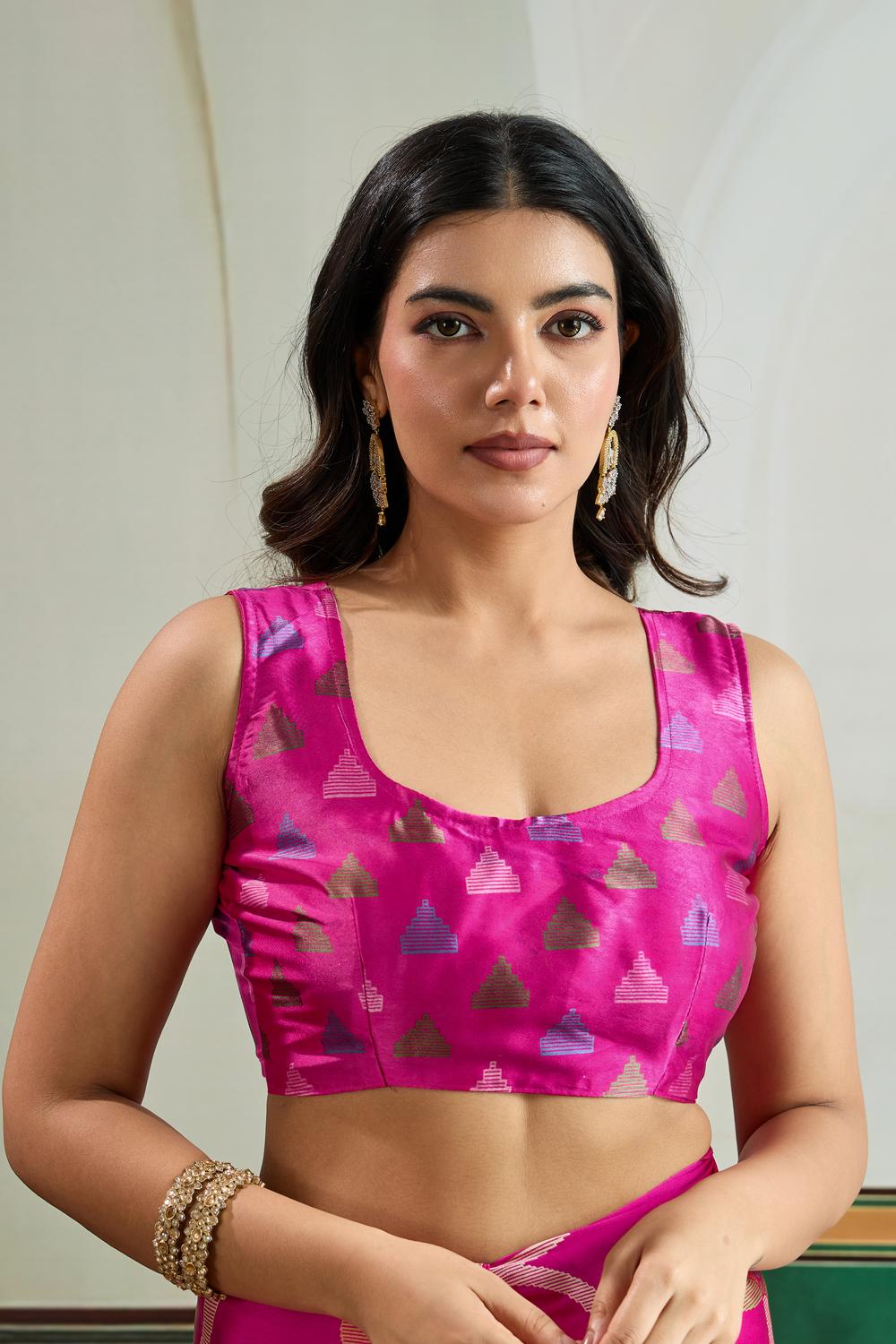 Aylani Rani Pink Modal Satin Ajrakh Print Ready to Wear Saree