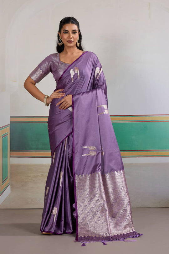 Casey Lavender Purple Pure Satin Handloom Weaving Ready to Wear Saree