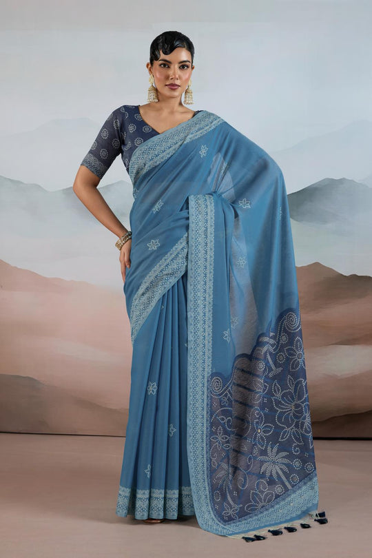 Neetu Steel Blue Pure Viscose Cotton Handloom Woven One Minute Saree