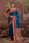 Nima Teal Blue Tussar Silk Handloom Woven Ready to Wear Saree