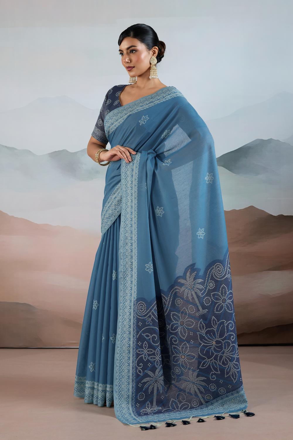 Neetu Steel Blue Pure Viscose Cotton Handloom Woven One Minute Saree