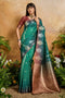 Suri Teal Green Paper Silk With Zari Work Ready to Wear One Minute Saree