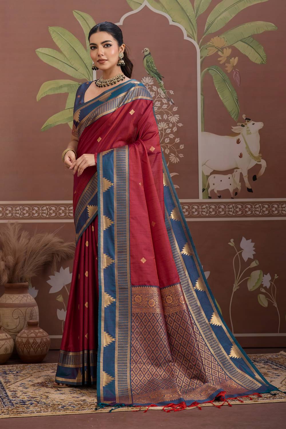 Tessa Red Silk Woven With Zari Work Ready to Wear Saree