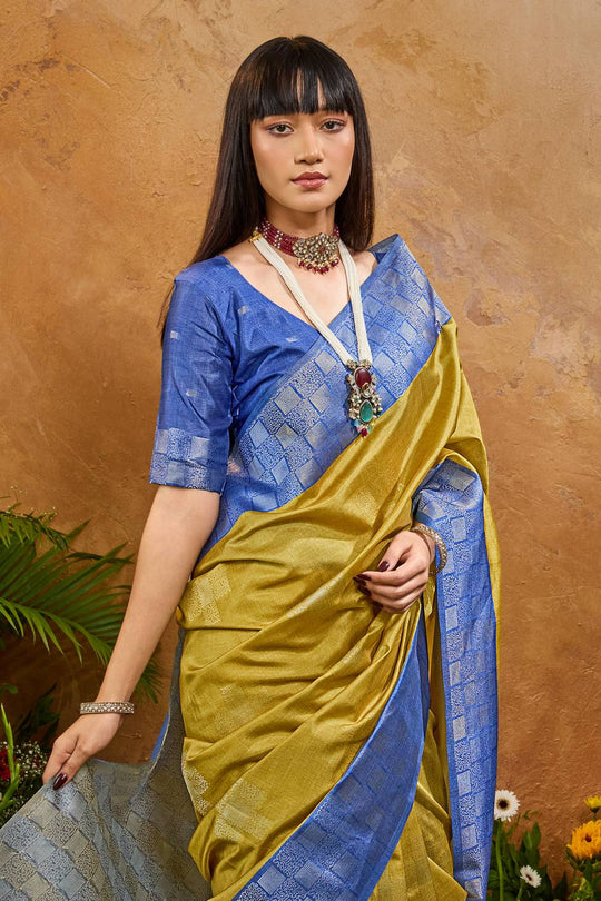 Flora Mustard Yellow Paper Silk Handloom Woven Ready to Wear Saree