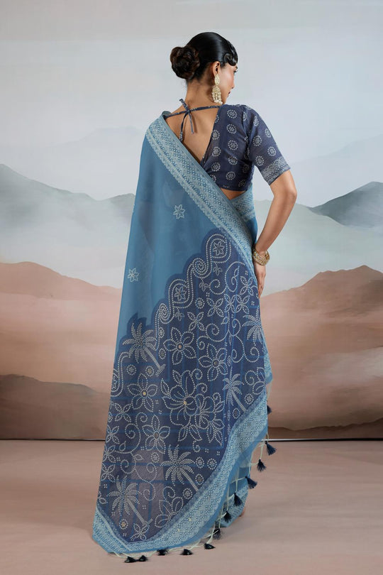 Neetu Steel Blue Pure Viscose Cotton Handloom Woven One Minute Saree