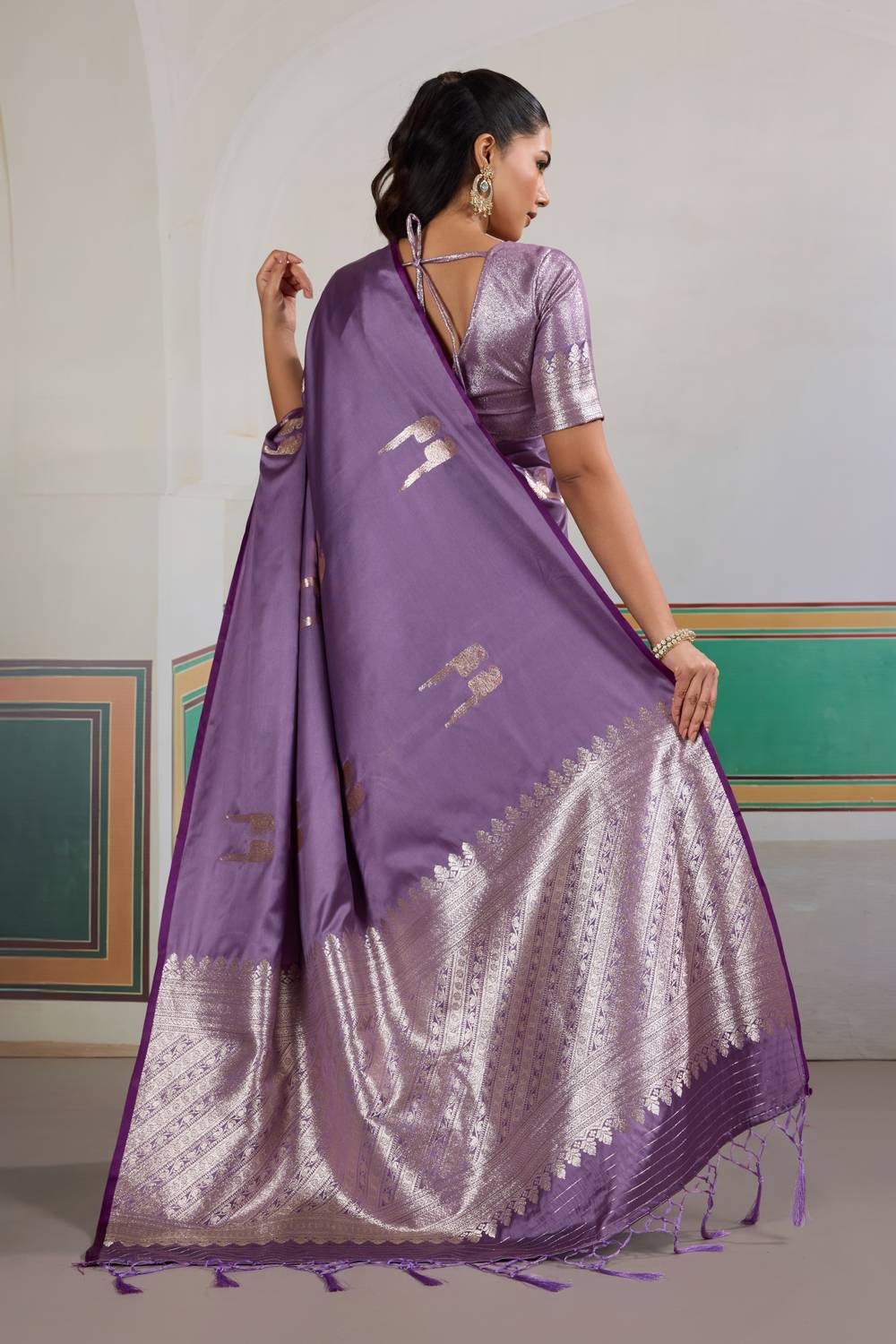 Casey Lavender Purple Pure Satin Handloom Weaving Ready to Wear Saree
