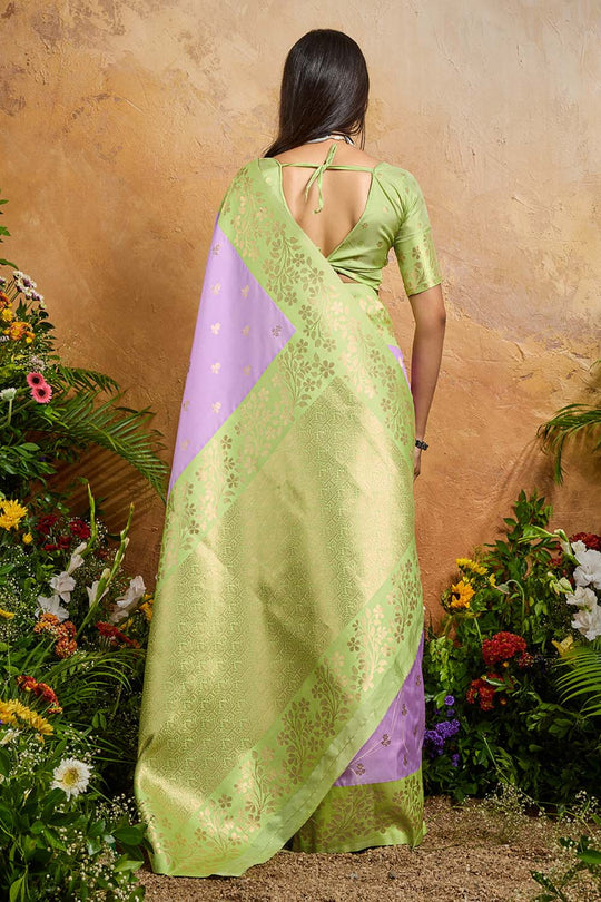 Roya Lavender and Green Handloom Weaving Silk Ready to Wear Saree