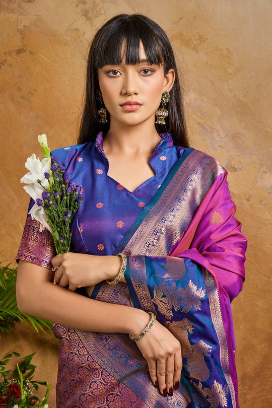 Reishi Magenta Silk Handloom Woven Ready to Wear Saree