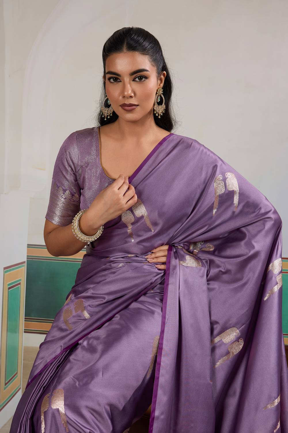 Casey Lavender Purple Pure Satin Handloom Weaving Ready to Wear Saree