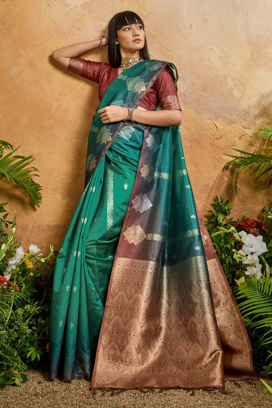 Suri Teal Green Paper Silk With Zari Work Ready to Wear One Minute Saree