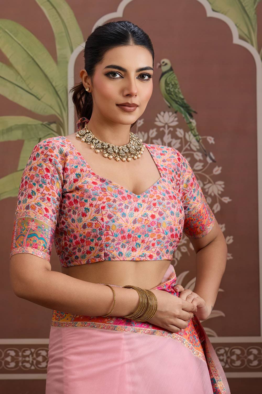 Misha Light Pink Modal Cotton Pashmina Woven Ready to Wear Saree