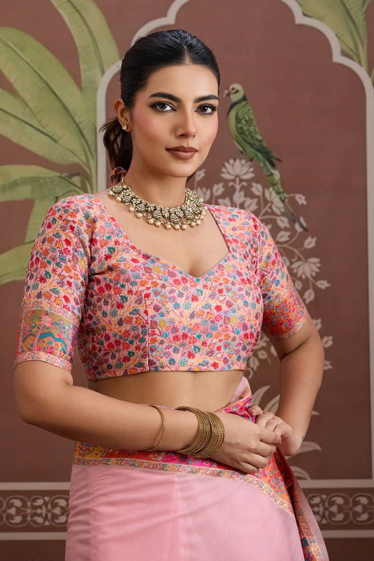 Misha Light Pink Modal Cotton Pashmina Woven Ready to Wear Saree