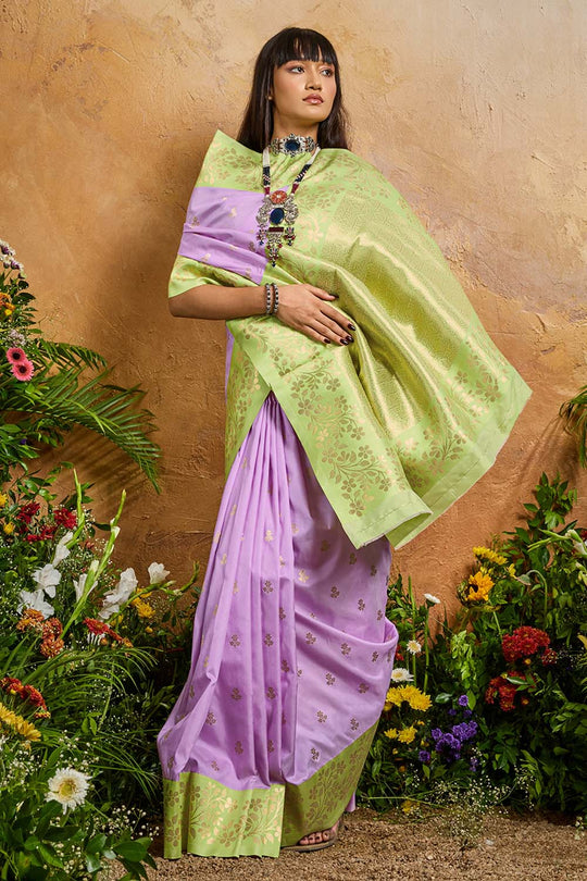 Roya Lavender and Green Handloom Weaving Silk Ready to Wear Saree