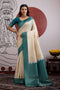 Mona Cream & Teal Blue Paper Silk Ready to Wear Saree