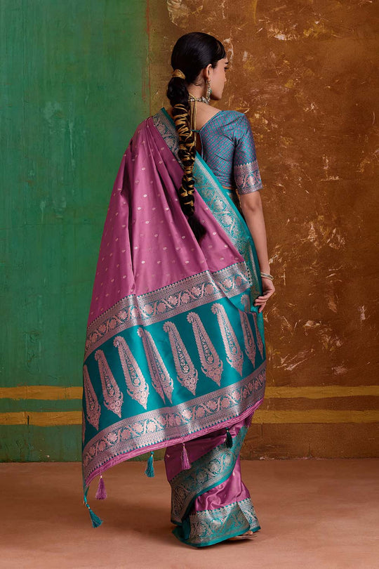 Julia Rose Pink Satin Handloom Weaving Silk Ready to Wear Saree