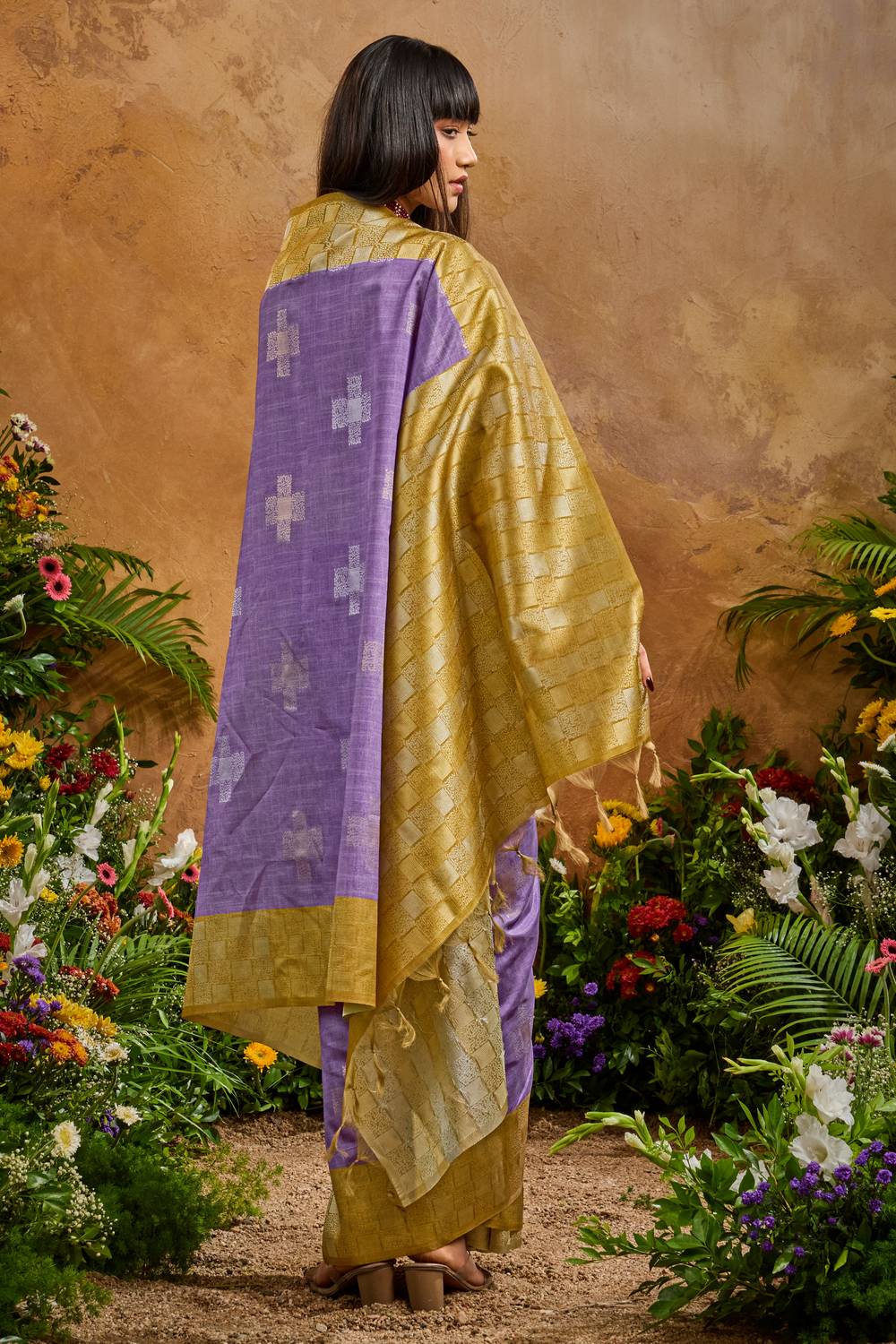 Flora Lavender Paper Silk Handloom Woven Ready to Wear Saree