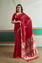 Usha Red Tussar Silk Ikkat Handloom Weaving Ready to Wear Saree
