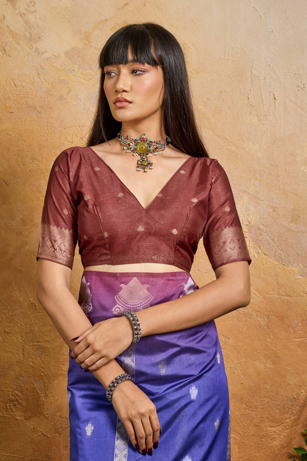 Suri Dark Blue Handloom Woven Paper Silk With Zari Work Ready to Wear One Minute Saree