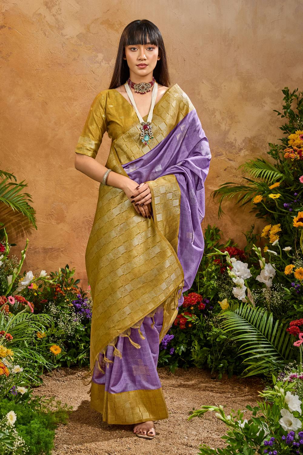 Flora Lavender Paper Silk Handloom Woven Ready to Wear Saree
