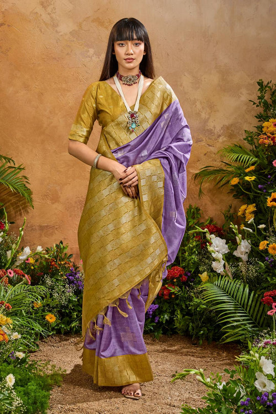 Flora Lavender Paper Silk Handloom Woven Ready to Wear Saree
