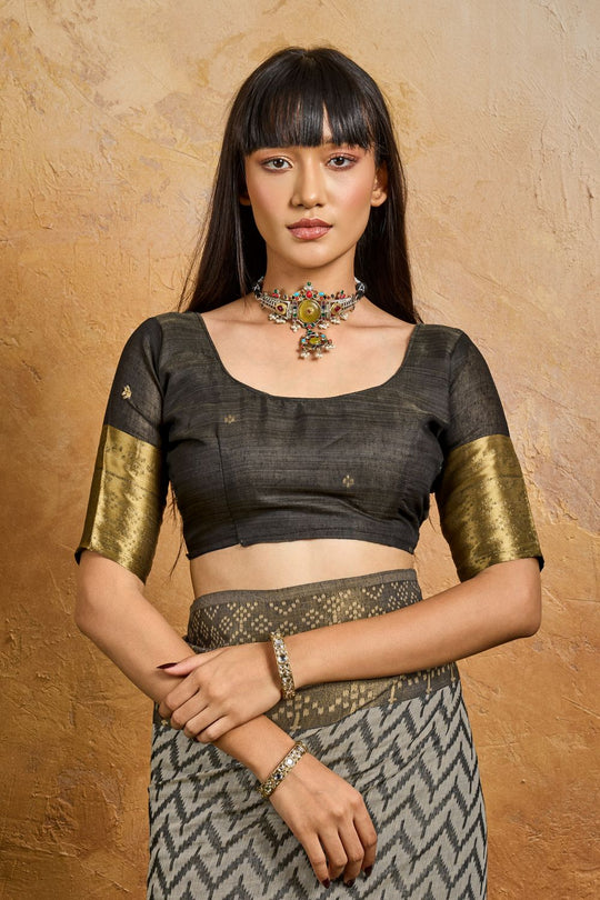 Helen Black Viscose Cotton Handloom Woven Patola Ready to Wear Saree