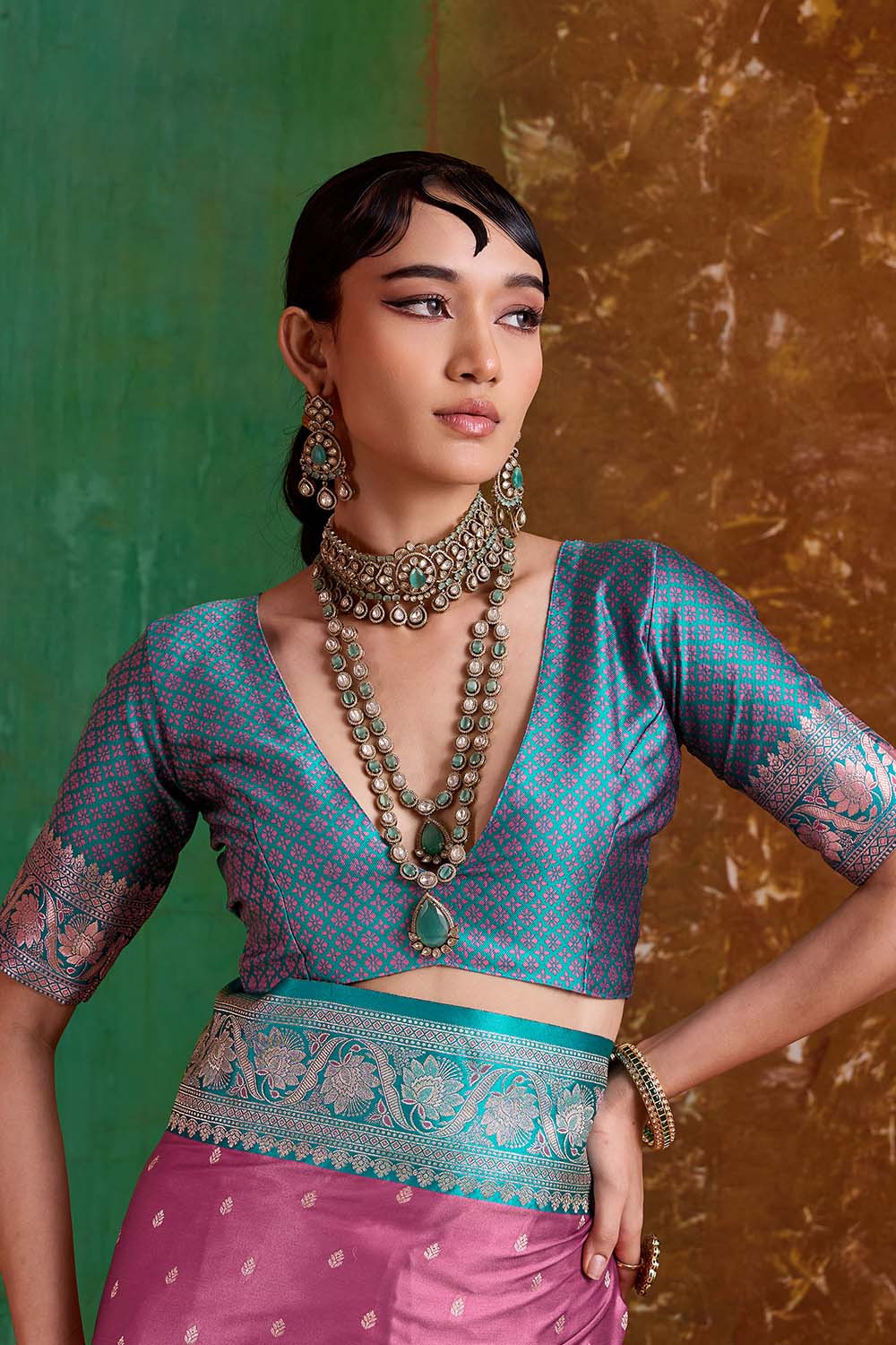 Julia Rose Pink Satin Handloom Weaving Silk Ready to Wear Saree