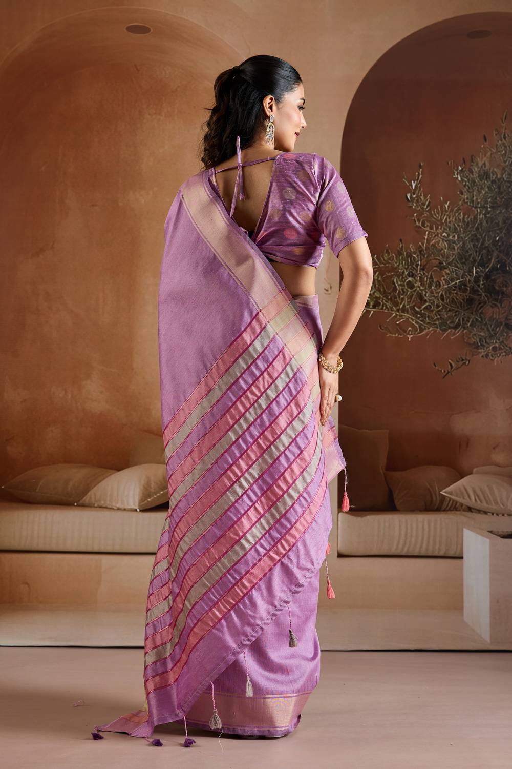 Prerna Purple Handwoven Pure Bhagalpuri Silk Ready to Wear Saree