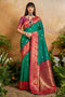 Roya Teal Green and Red Handloom Weaving Silk Ready to Wear Saree