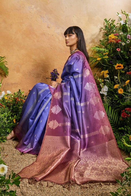 Suri Dark Blue Handloom Woven Paper Silk With Zari Work Ready to Wear One Minute Saree