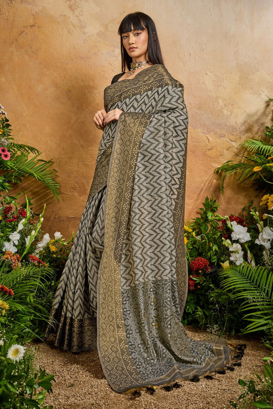 Helen Black Viscose Cotton Handloom Woven Patola Ready to Wear Saree