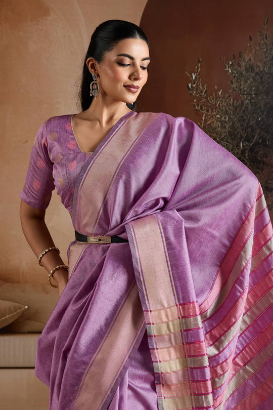 Prerna Purple Handwoven Pure Bhagalpuri Silk Ready to Wear Saree