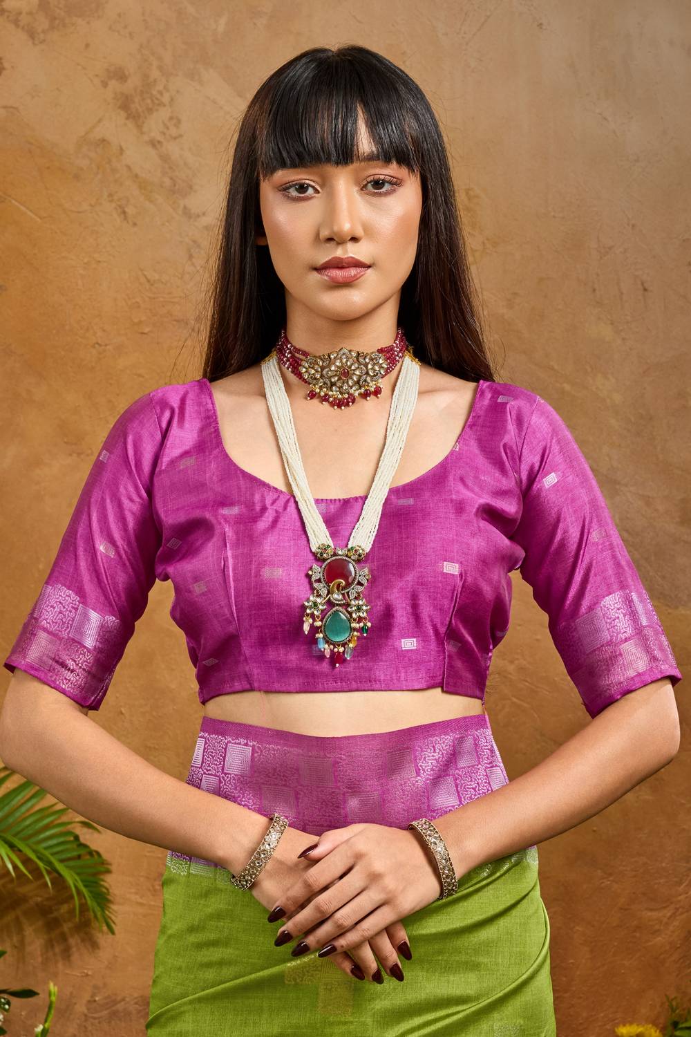 Flora Lime Green Paper Silk Handloom Woven Ready to Wear Saree