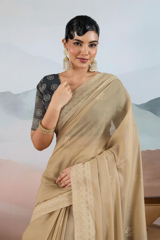 Neetu Beige Pure Viscose Cotton Handloom Woven One Minute Saree